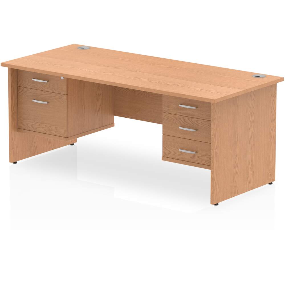 Impulse 1600 x 800mm Straight Desk Oak Top Panel End Leg 1 x 2 Drawer 1 x 3 Drawer Fixed Pedestal