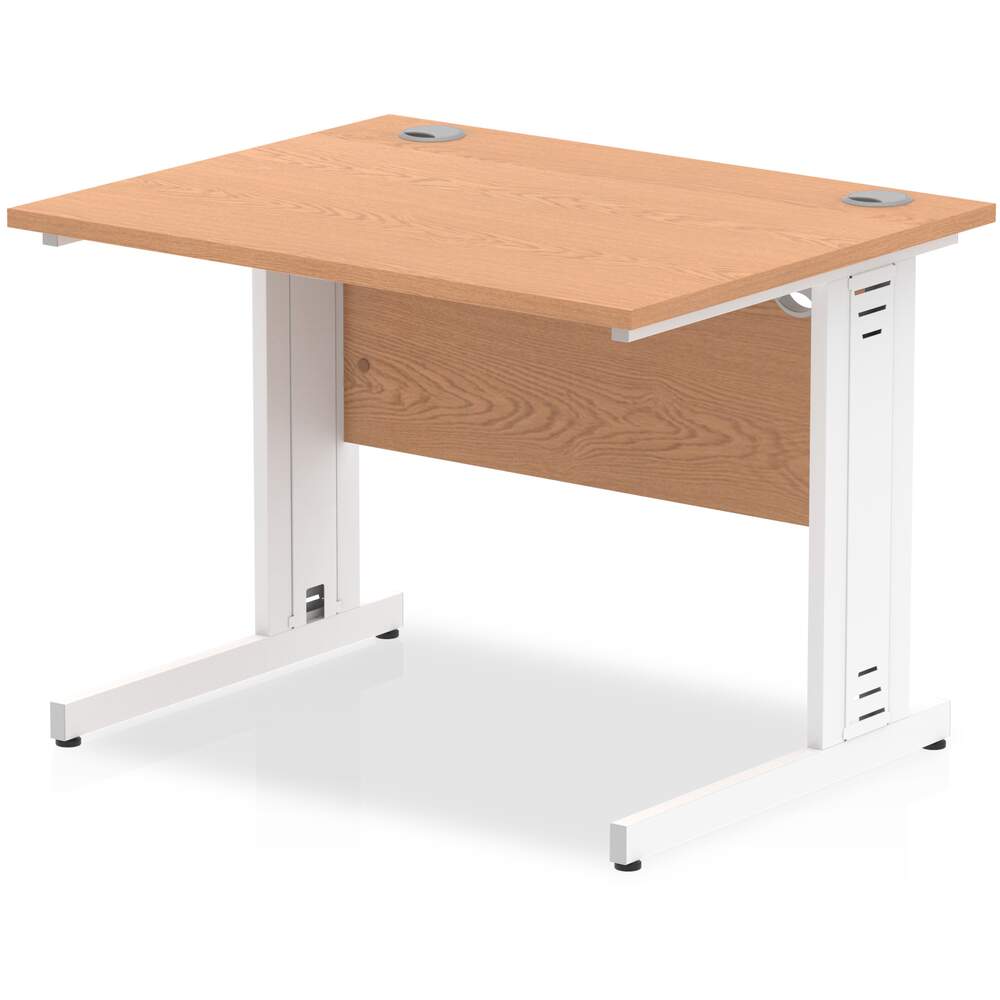 Impulse 1000 x 800mm Straight Desk Oak Top White Cable Managed Leg