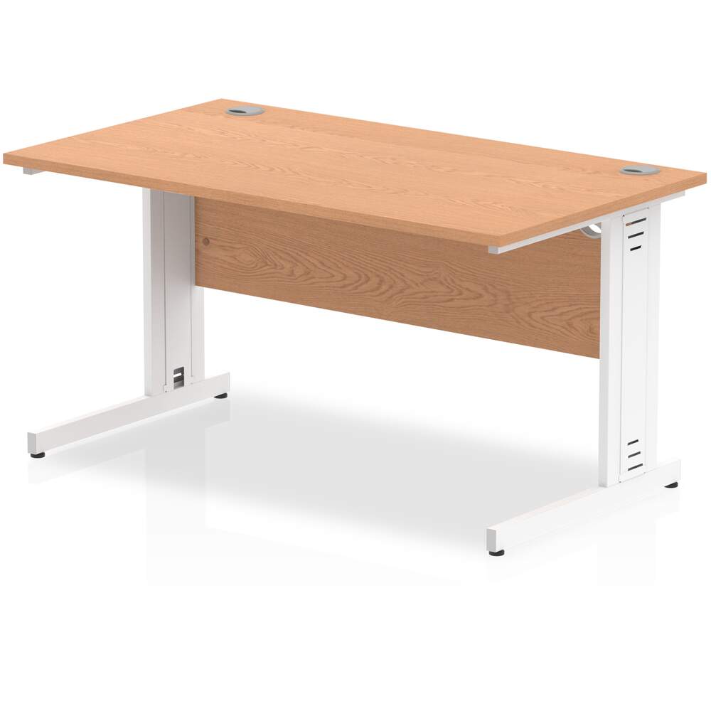 Impulse 1400 x 800mm Straight Desk Oak Top White Cable Managed Leg