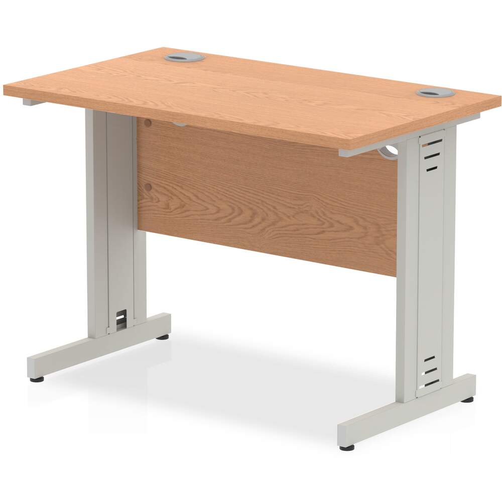 Impulse 1000 x 600mm Straight Desk Oak Top Silver Cable Managed Leg