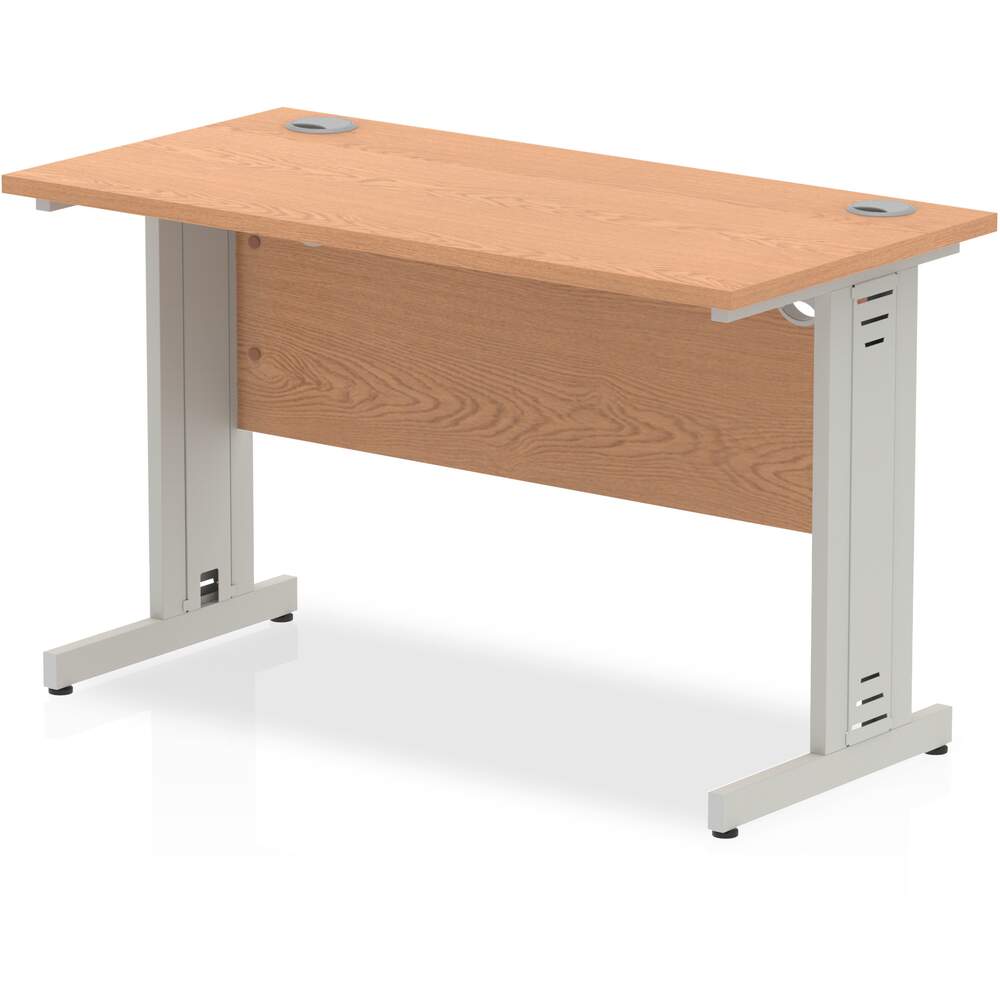 Impulse 1200 x 600mm Straight Desk Oak Top Silver Cable Managed Leg