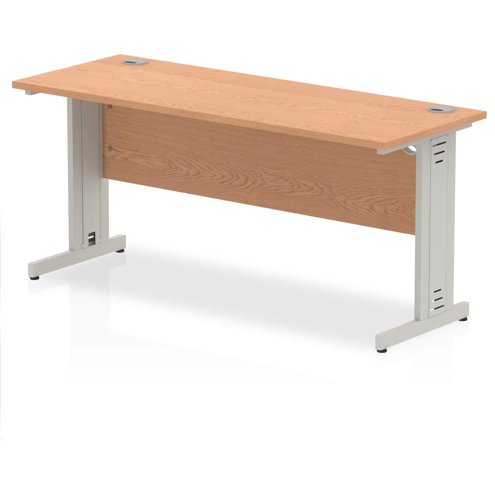 Impulse 1600 x 600mm Straight Desk Oak Top Silver Cable Managed Leg