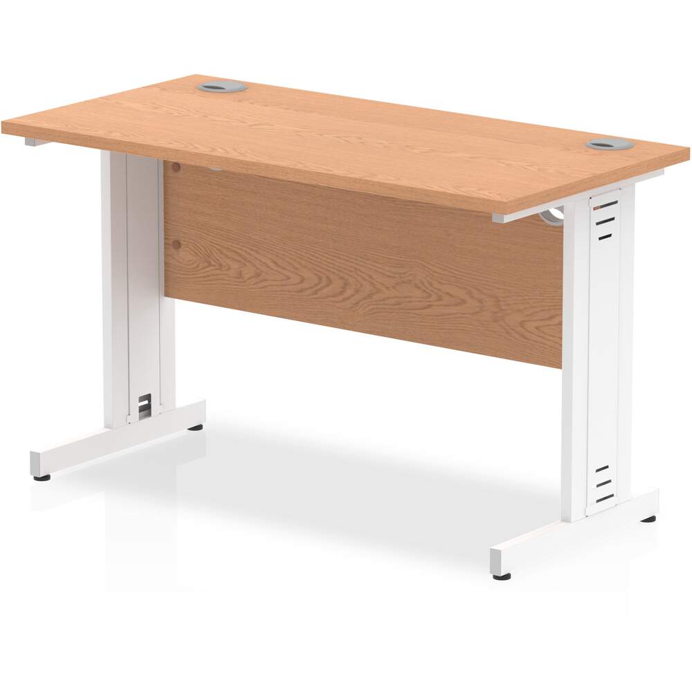 Impulse 1200 x 600mm Straight Desk Oak Top White Cable Managed Leg