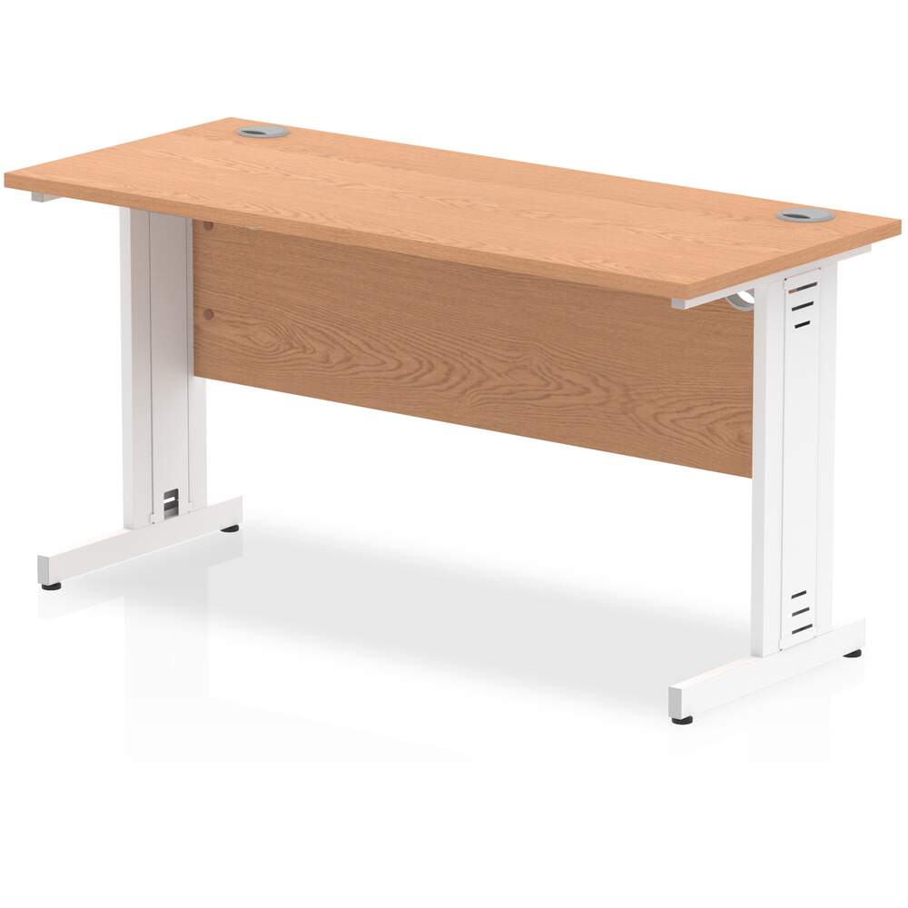 Impulse 1400 x 600mm Straight Desk Oak Top White Cable Managed Leg