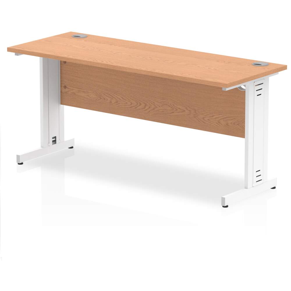 Impulse 1600 x 600mm Straight Desk Oak Top White Cable Managed Leg