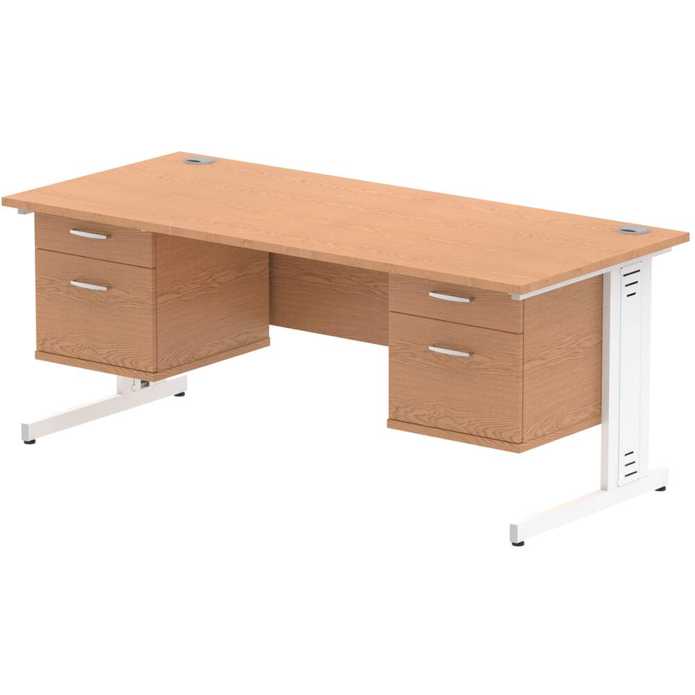 Impulse 1800 x 800mm Straight Desk Oak Top White Cable Managed Leg 2 x 2 Drawer Fixed Pedestal