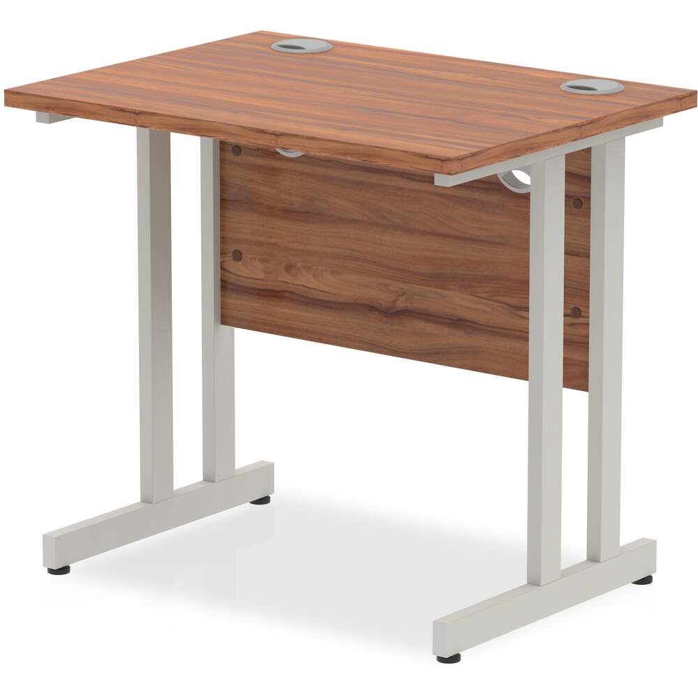 Impulse 800 x 600mm Straight Desk Walnut Top Silver Cantilever Leg