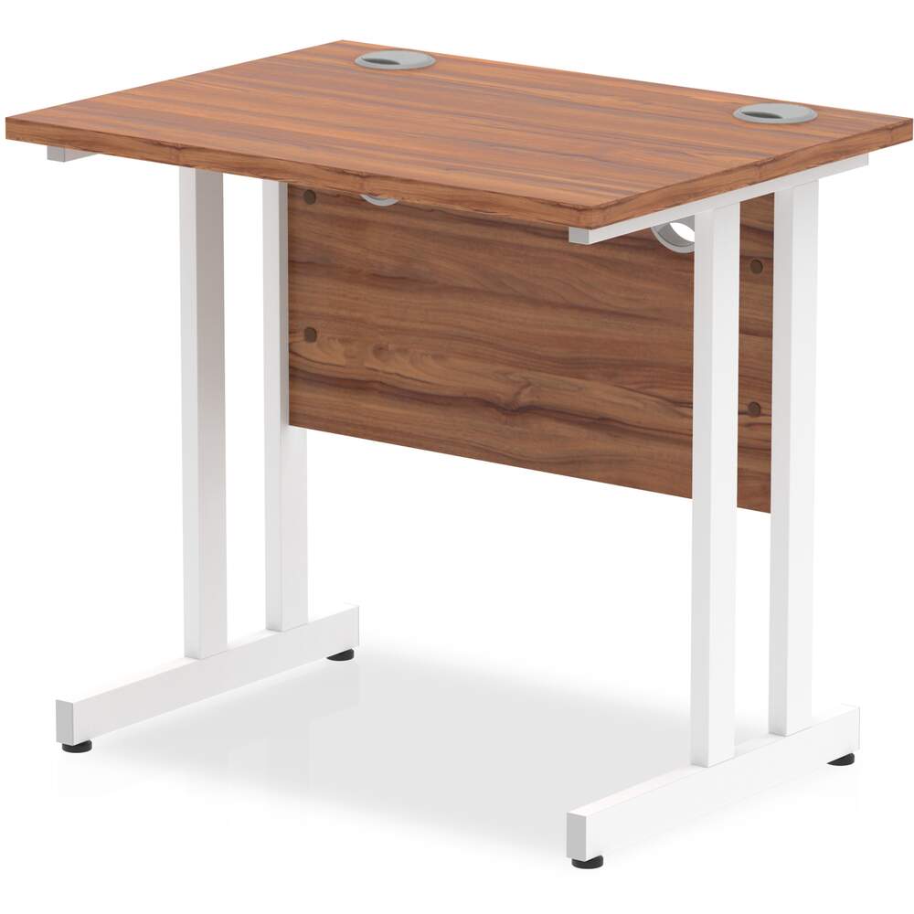 Impulse 800 x 600mm Straight Desk Walnut Top White Cantilever Leg