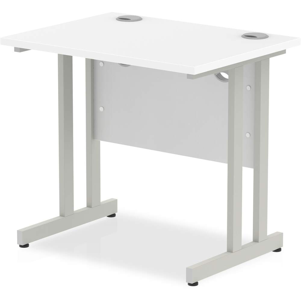 Impulse 800 x 600mm Straight Desk White Top Silver Cantilever Leg