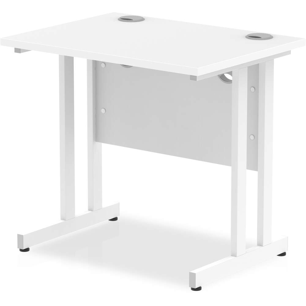 Impulse 800 x 600mm Straight Desk White Top White Cantilever Leg