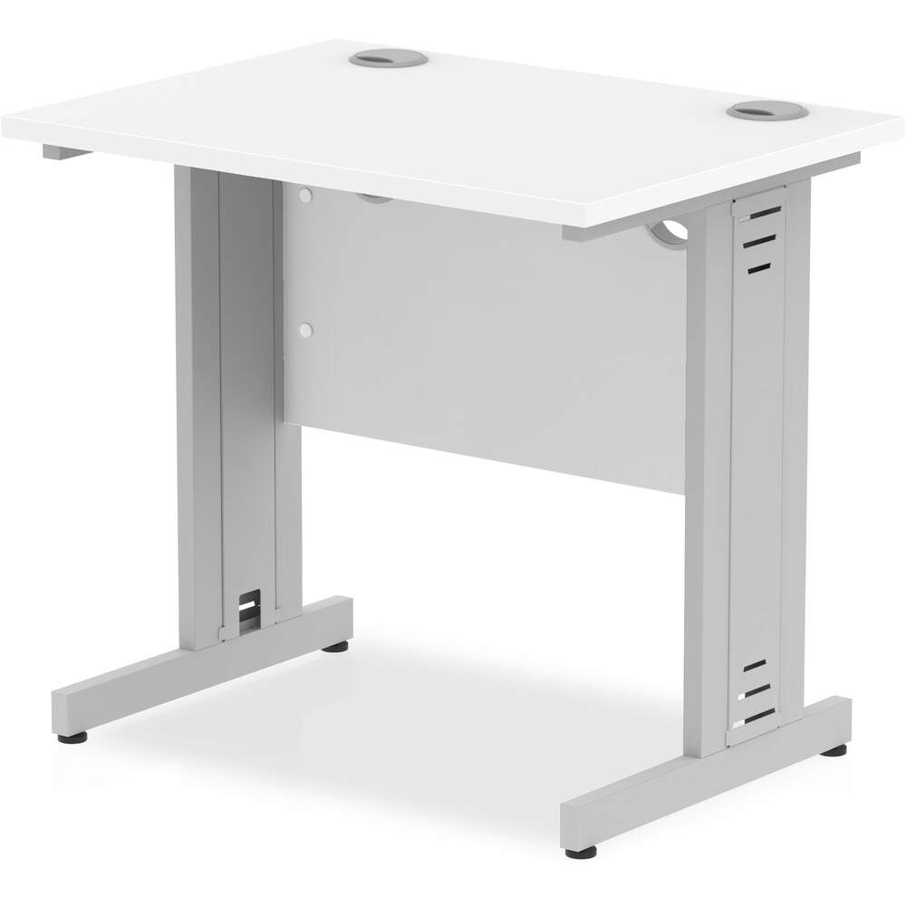 Impulse 800 x 600mm Straight Desk White Top Silver Cable Managed Leg
