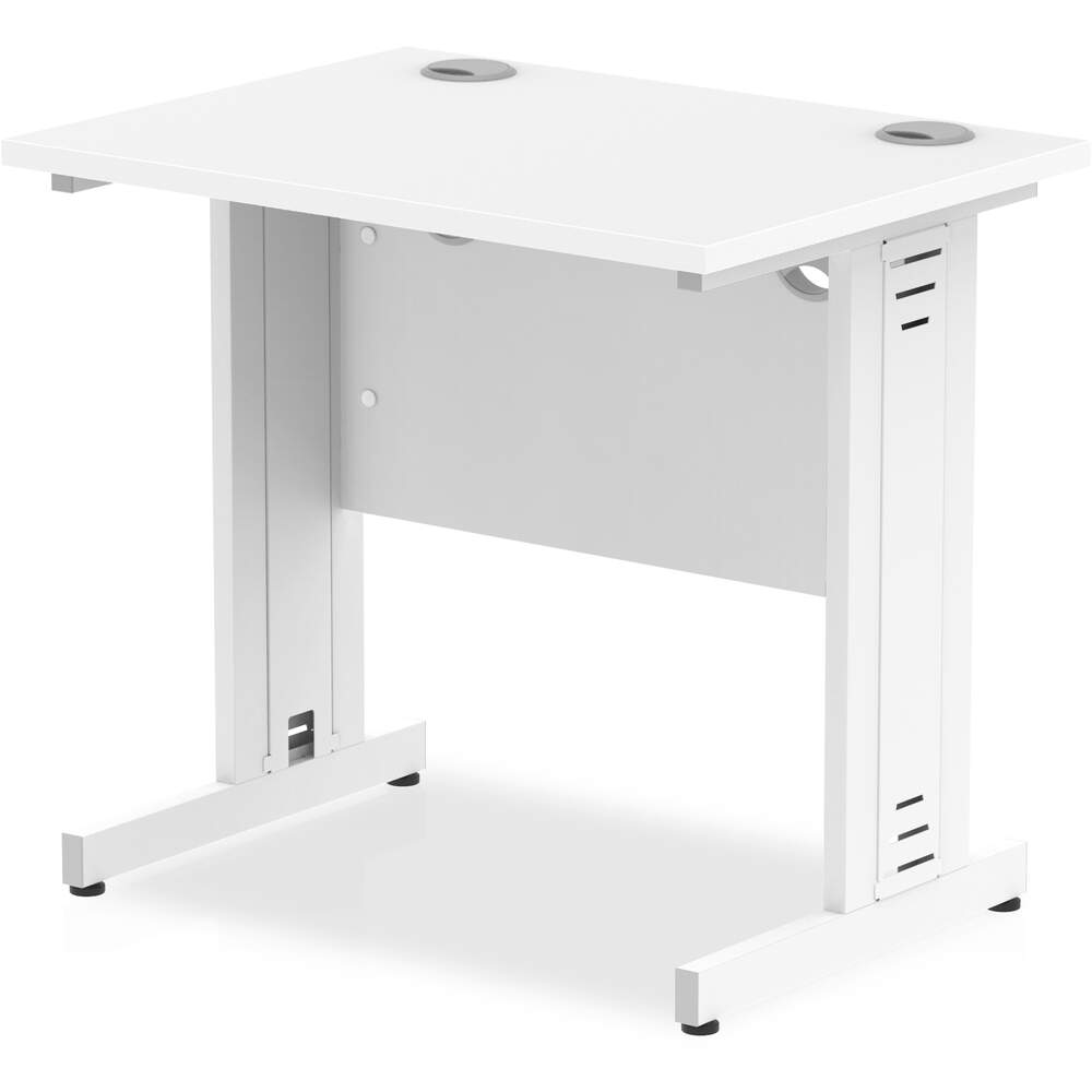 Impulse 800 x 600mm Straight Desk White Top White Cable Managed Leg