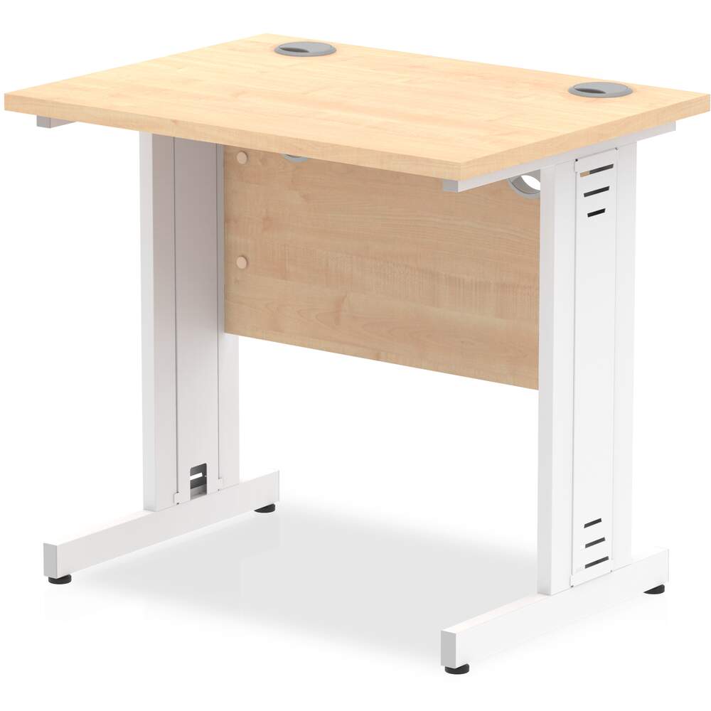 Impulse 800 x 600mm Straight Desk Maple Top White Cable Managed Leg