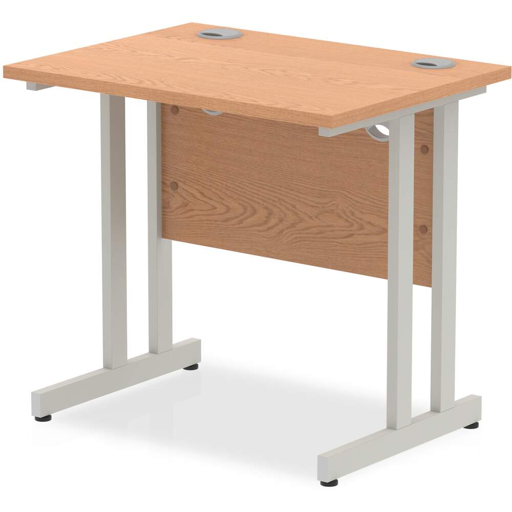 Impulse 800 x 600mm Straight Desk Oak Top Silver Cantilever Leg