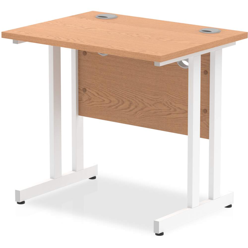 Impulse 800 x 600mm Straight Desk Oak Top White Cantilever Leg