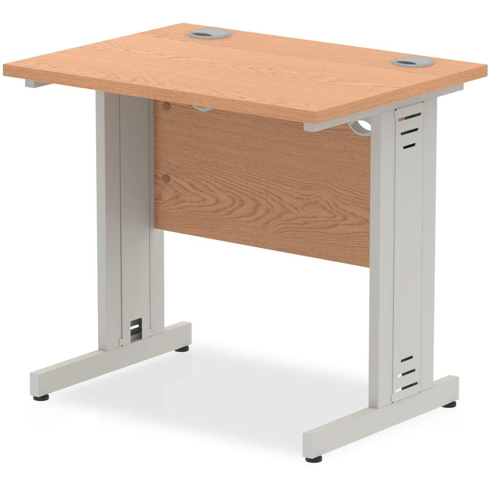 Impulse 800 x 600mm Straight Desk Oak Top Silver Cable Managed Leg