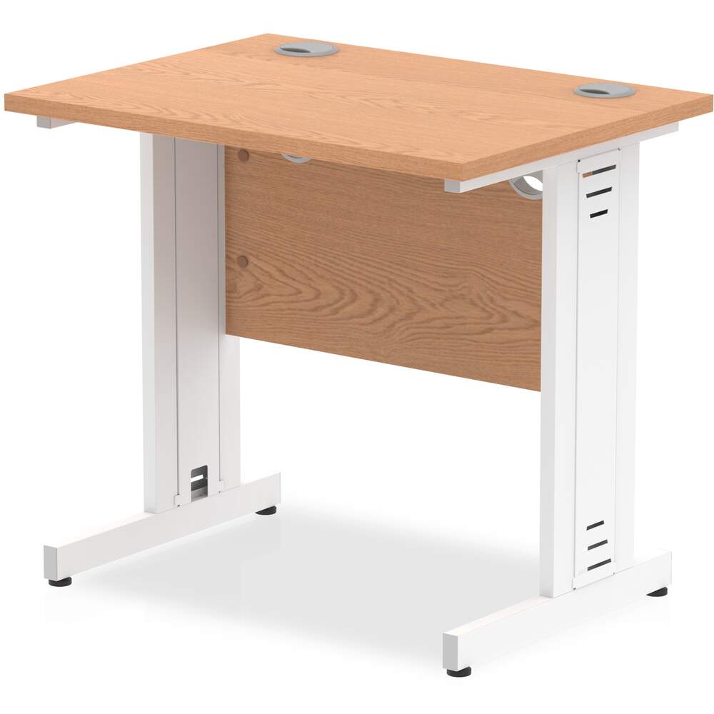 Impulse 800 x 600mm Straight Desk Oak Top White Cable Managed Leg