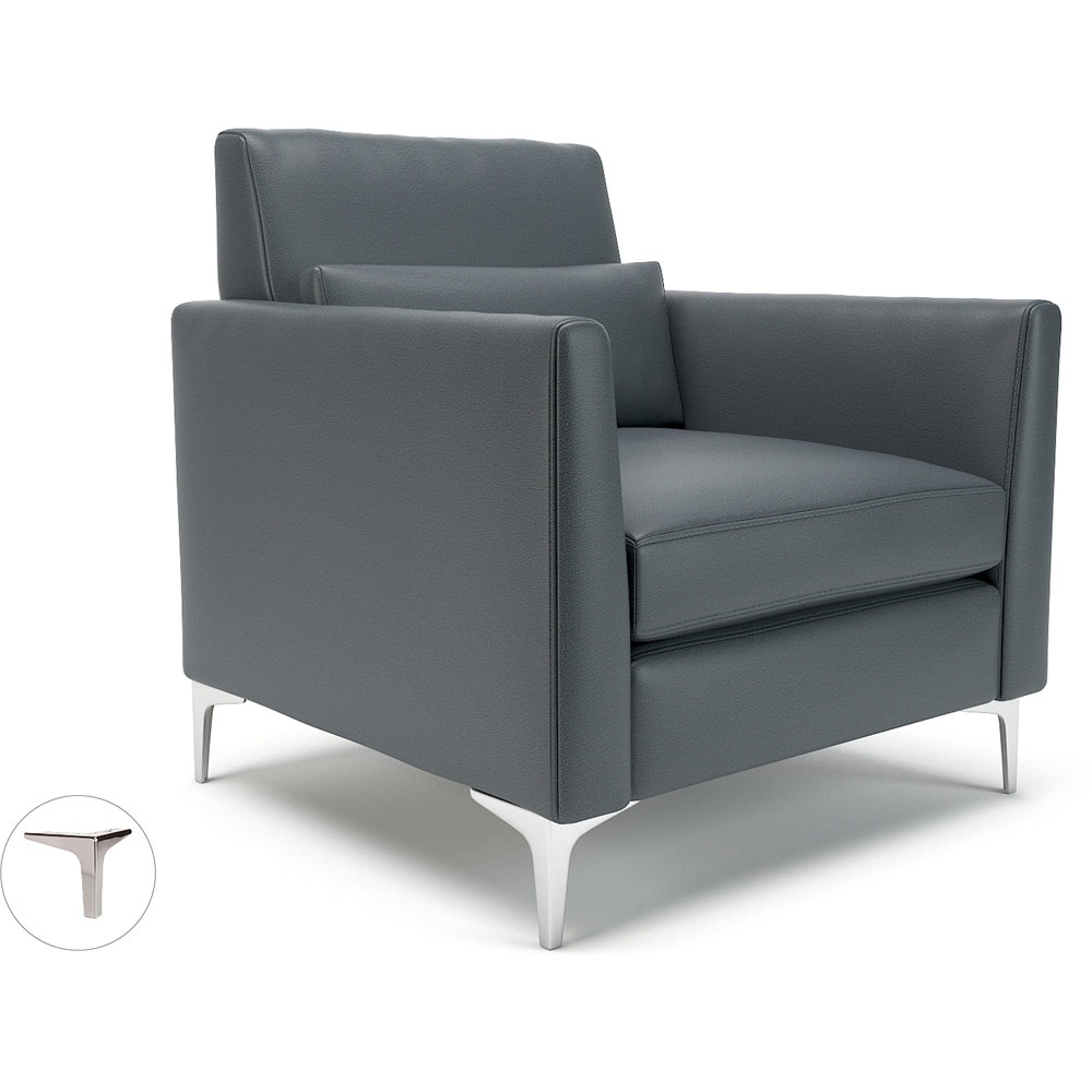 Roselle 90cm Wide Armchair Steel Faux Leather Brushed Chrome Feet With Socket