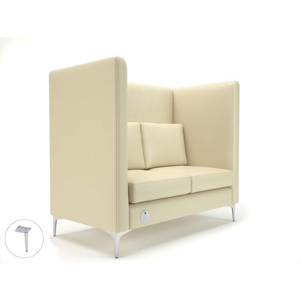 Altus 128cm Wide Privacy Booth Chalk Faux Leather Pole Chrome Feet With Socket