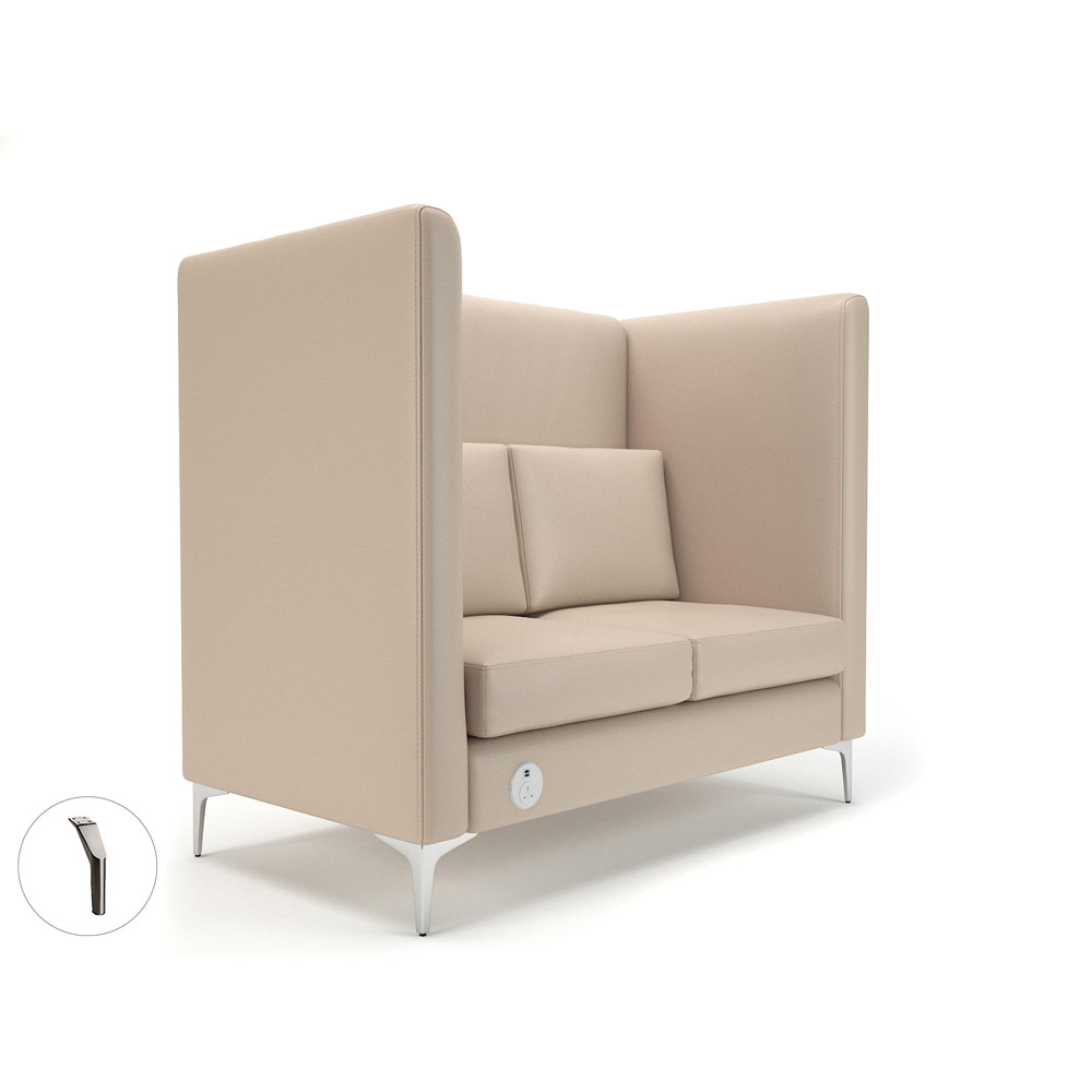 Altus 128cm Wide Privacy Booth Taupe Faux Leather Brushed Chrome Feet With Socket