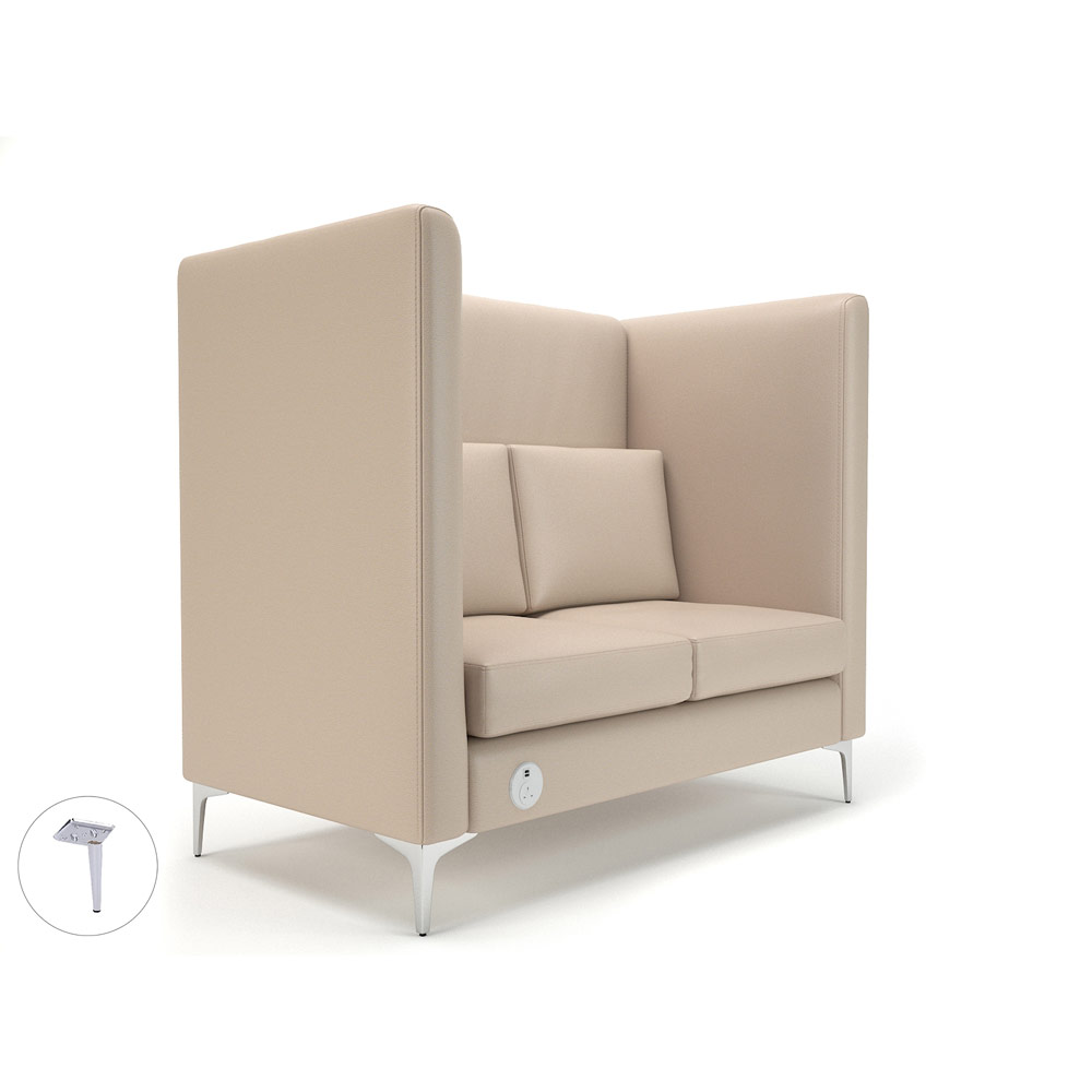 Altus 128cm Wide Privacy Booth Taupe Faux Leather Pole Chrome Feet With Socket
