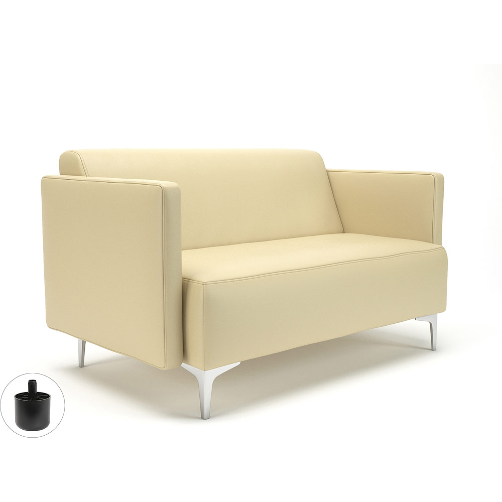 Napa Slim Arm 125cm Wide Sofa Cream Faux Leather Standard Feet With Socket