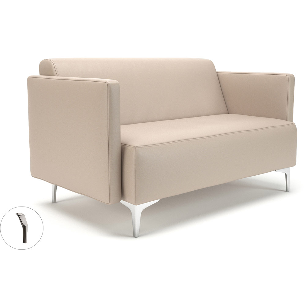 Napa Slim Arm 125cm Wide Sofa Taupe Faux Leather Brushed Chrome Feet With Socket