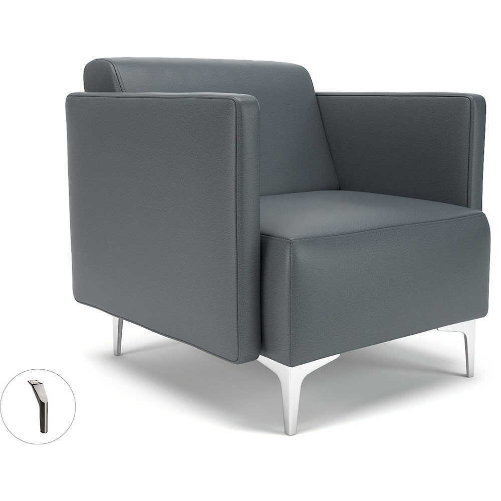 Napa Slim Arm 75cm Wide Armchair Atlantic Faux Leather Brushed Chrome Feet