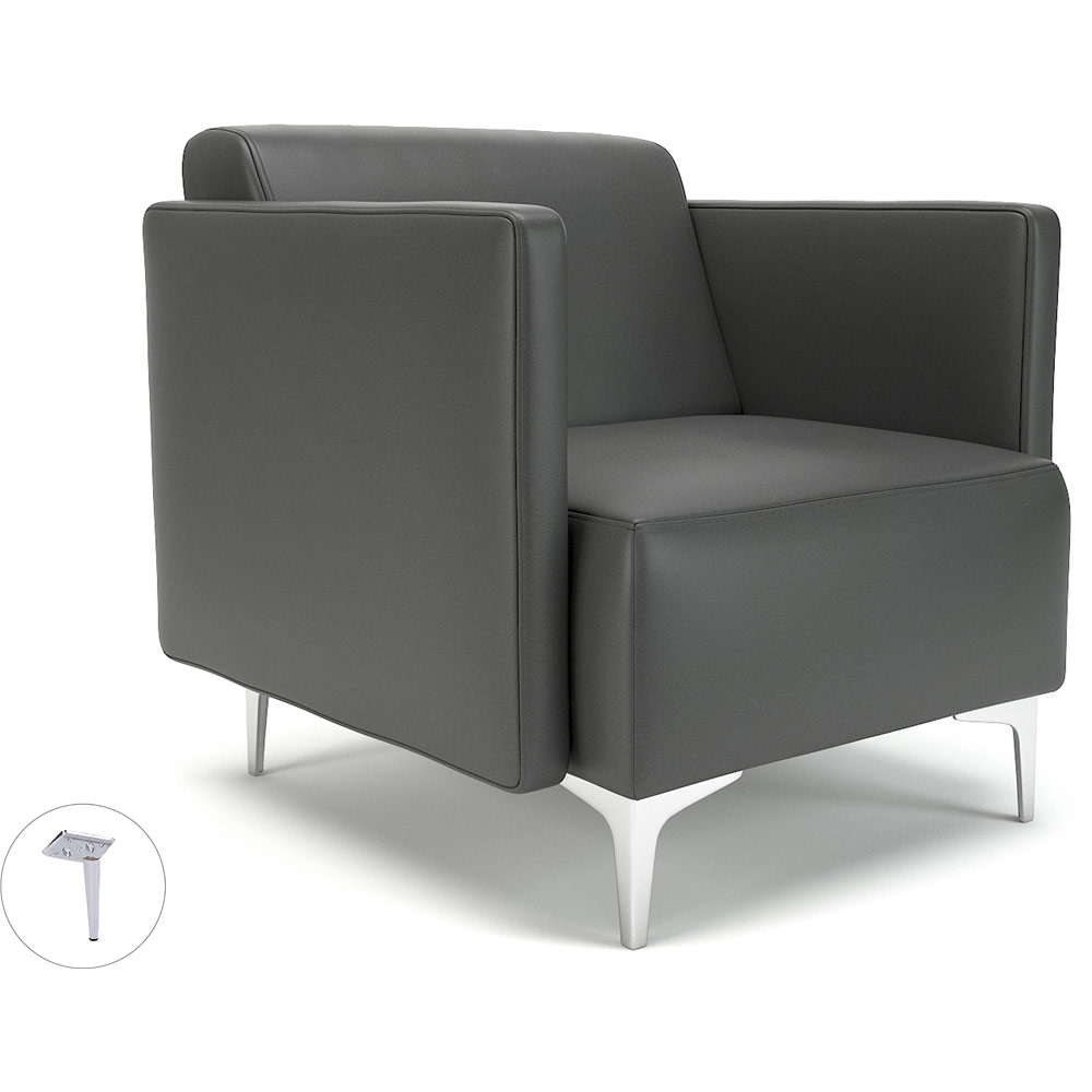 Napa Slim Arm 75cm Wide Armchair Flint Faux Leather Pole Chrome Feet