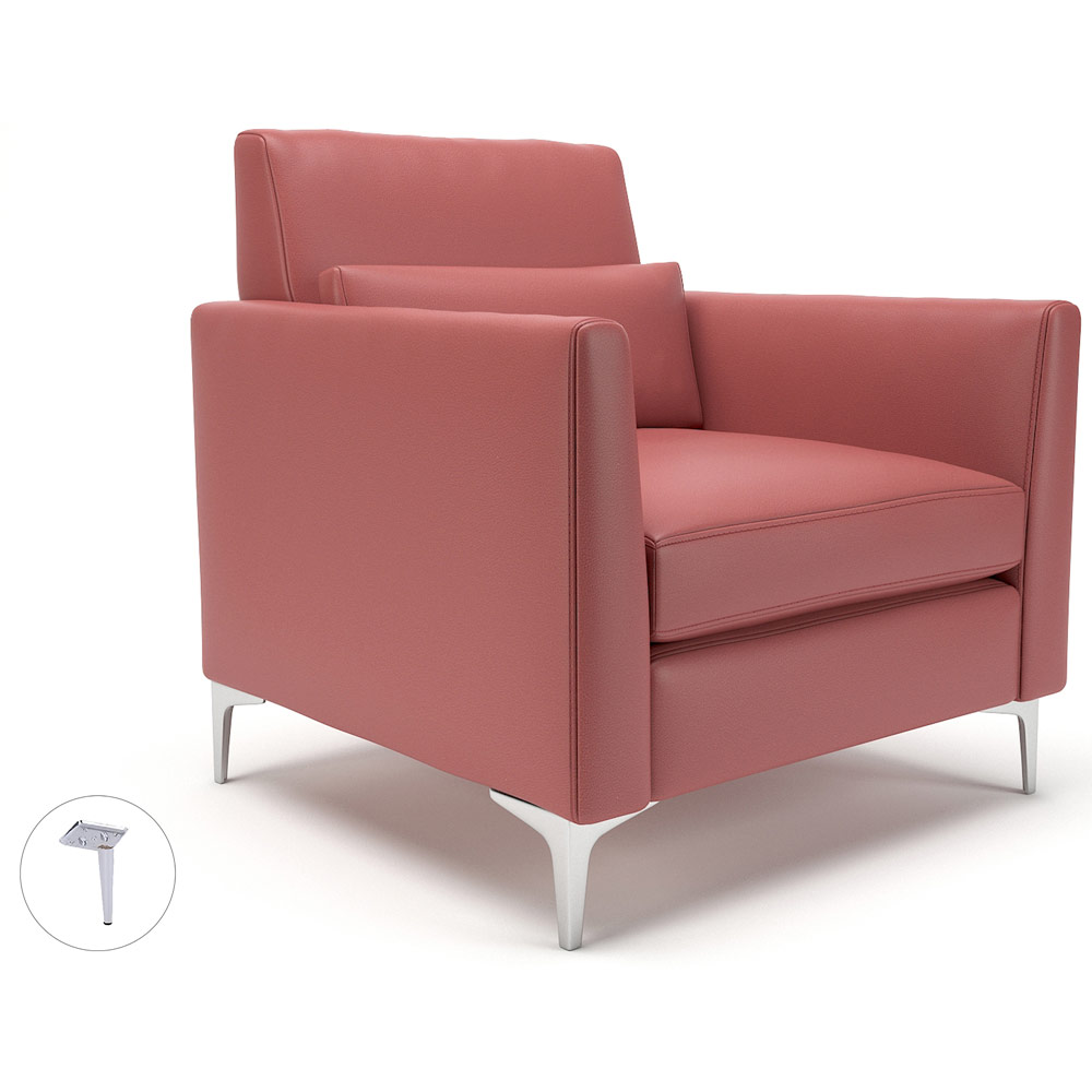 Roselle 90cm Wide Armchair Chilli Faux Leather Pole Chrome Feet With Socket