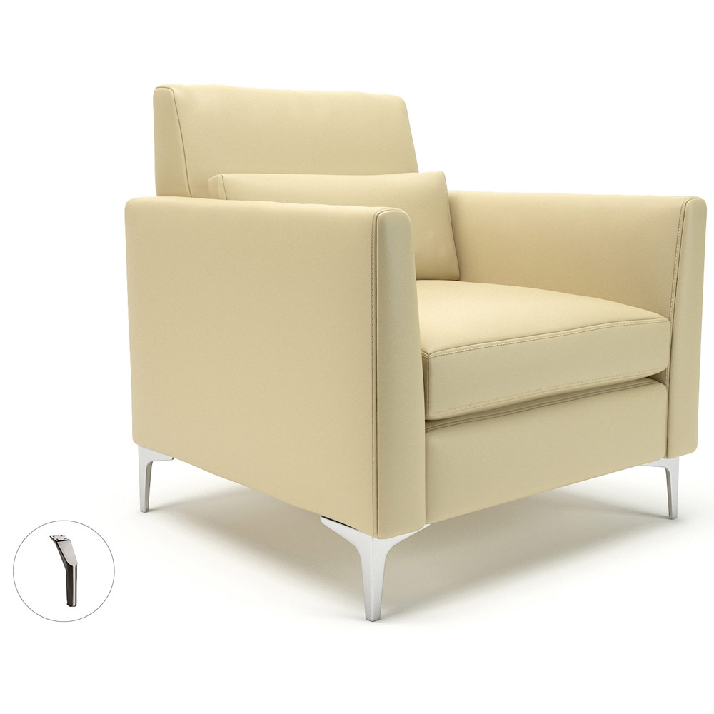 Roselle 90cm Wide Armchair Cream Faux Leather Brushed Chrome Feet With Socket