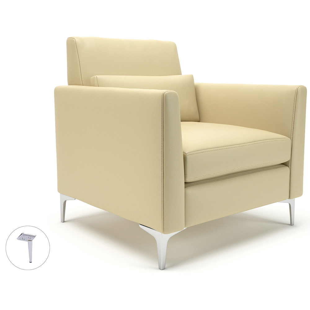 Roselle 90cm Wide Armchair Cream Faux Leather Pole Chrome Feet With Socket