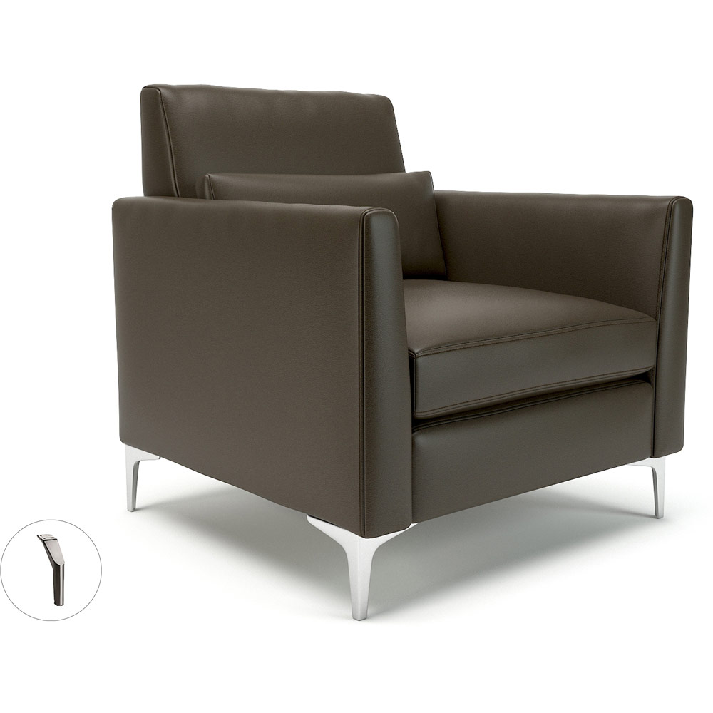 Roselle 90cm Wide Armchair Mocha Faux Leather Brushed Chrome Feet With Socket