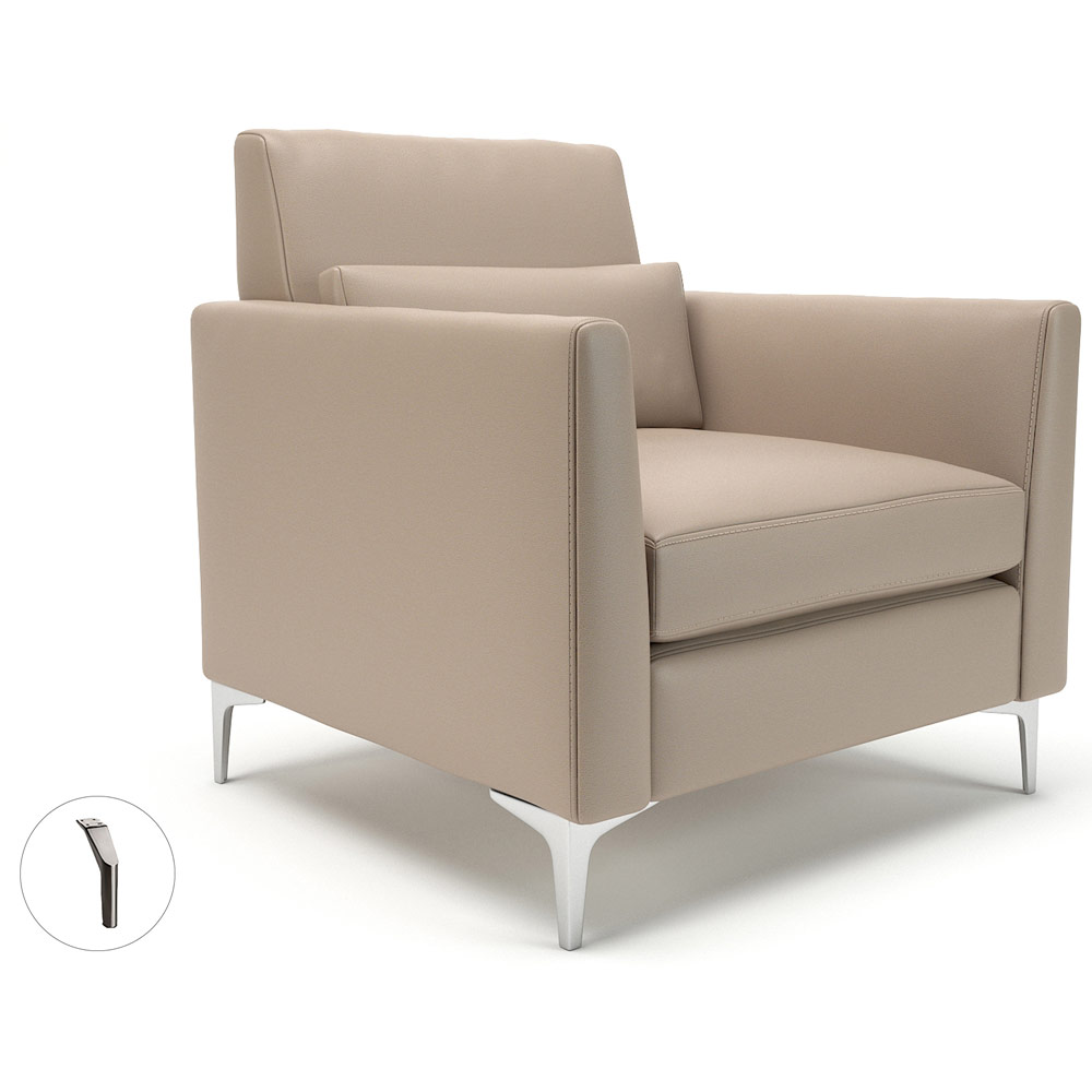 Roselle 90cm Wide Armchair Taupe Faux Leather Brushed Chrome Feet With Socket