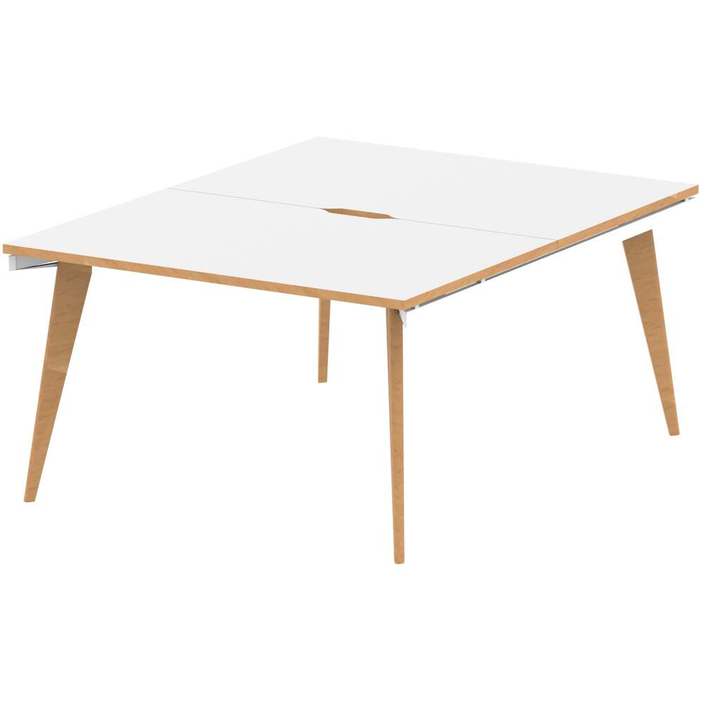 Oslo 1200mm B2B 2 Person Desk White Top Natural Wood Edge White Frame