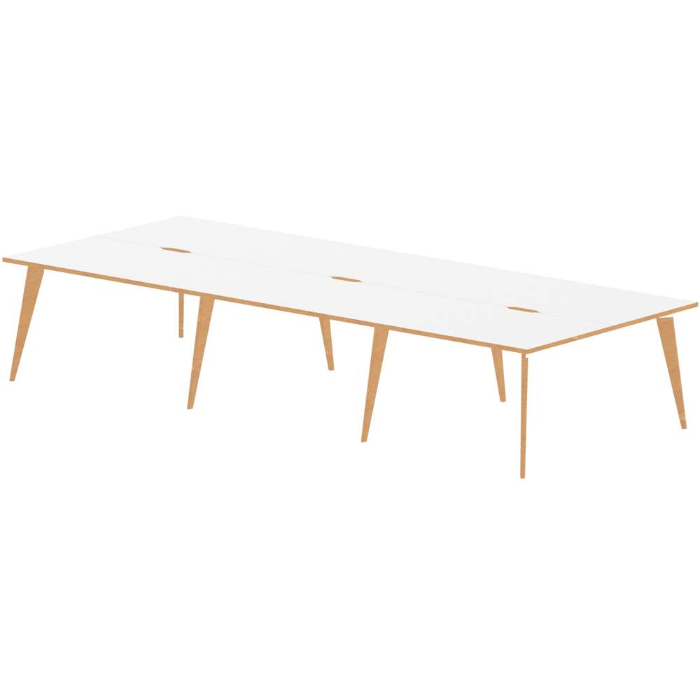 Oslo 1200mm B2B 6 Person Desk White Top Natural Wood Edge White Frame