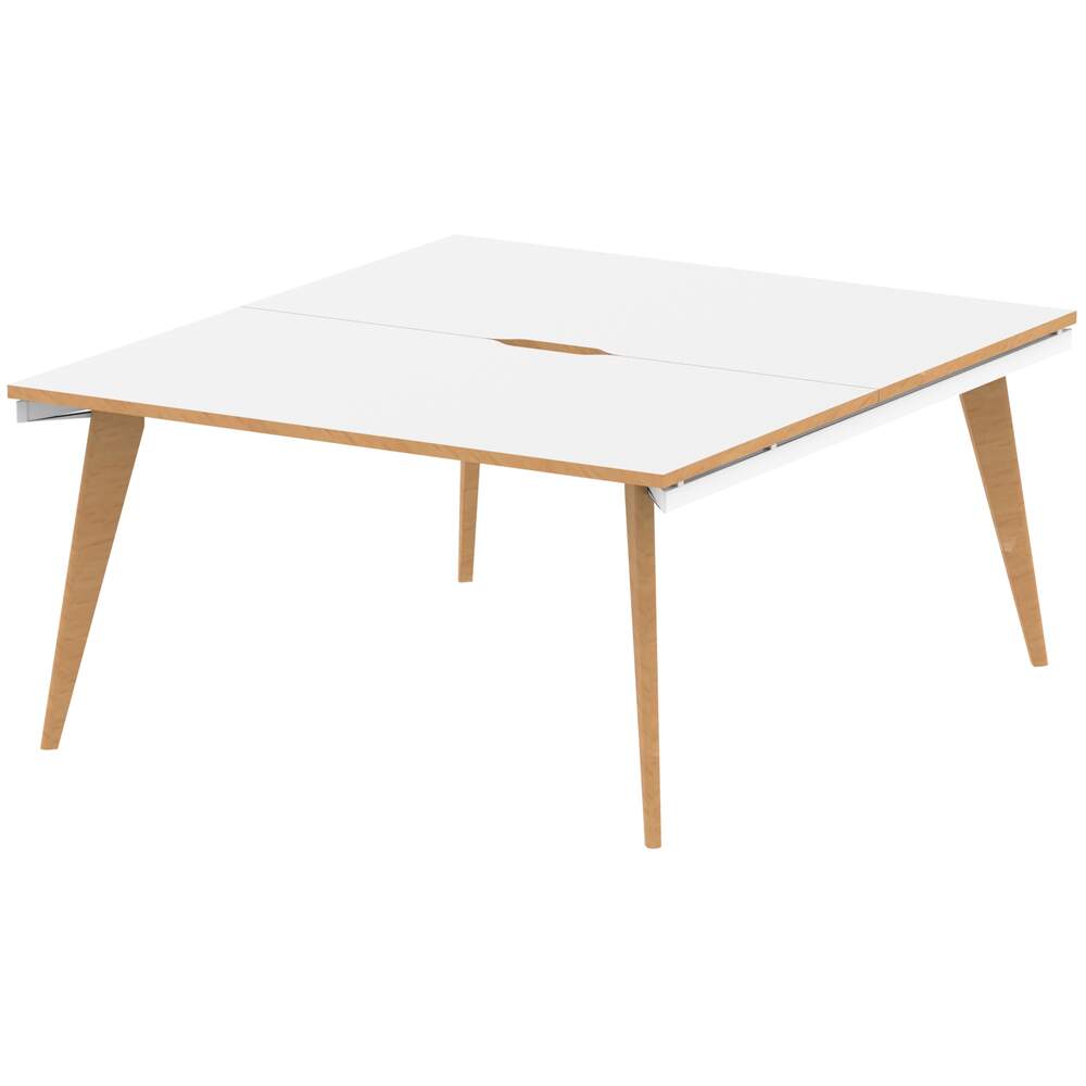 Oslo 1400mm B2B 2 Person Desk White Top Natural Wood Edge White Frame