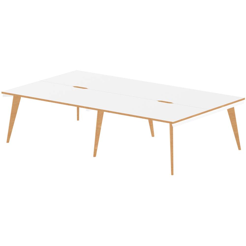 Oslo 1400mm B2B 4 Person Desk White Top Natural Wood Edge White Frame