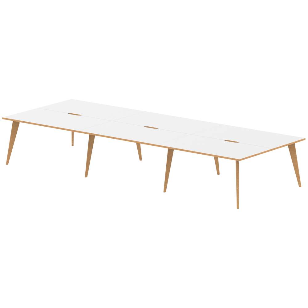 Oslo 1400mm B2B 6 Person Desk White Top Natural Wood Edge White Frame