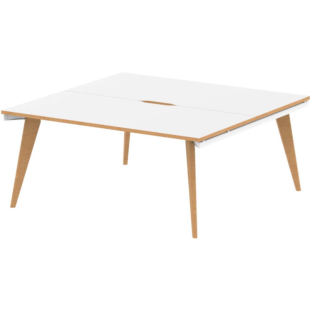 Oslo 1600mm B2B 2 Person Desk White Top Natural Wood Edge White Frame