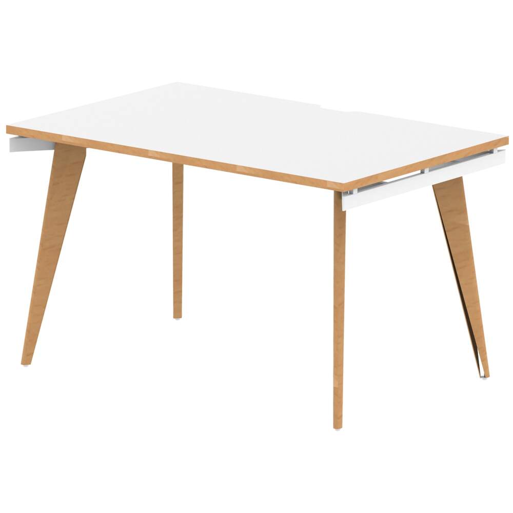 Oslo 1200mm Single Starter Desk White Top Natural Wood Edge White Frame