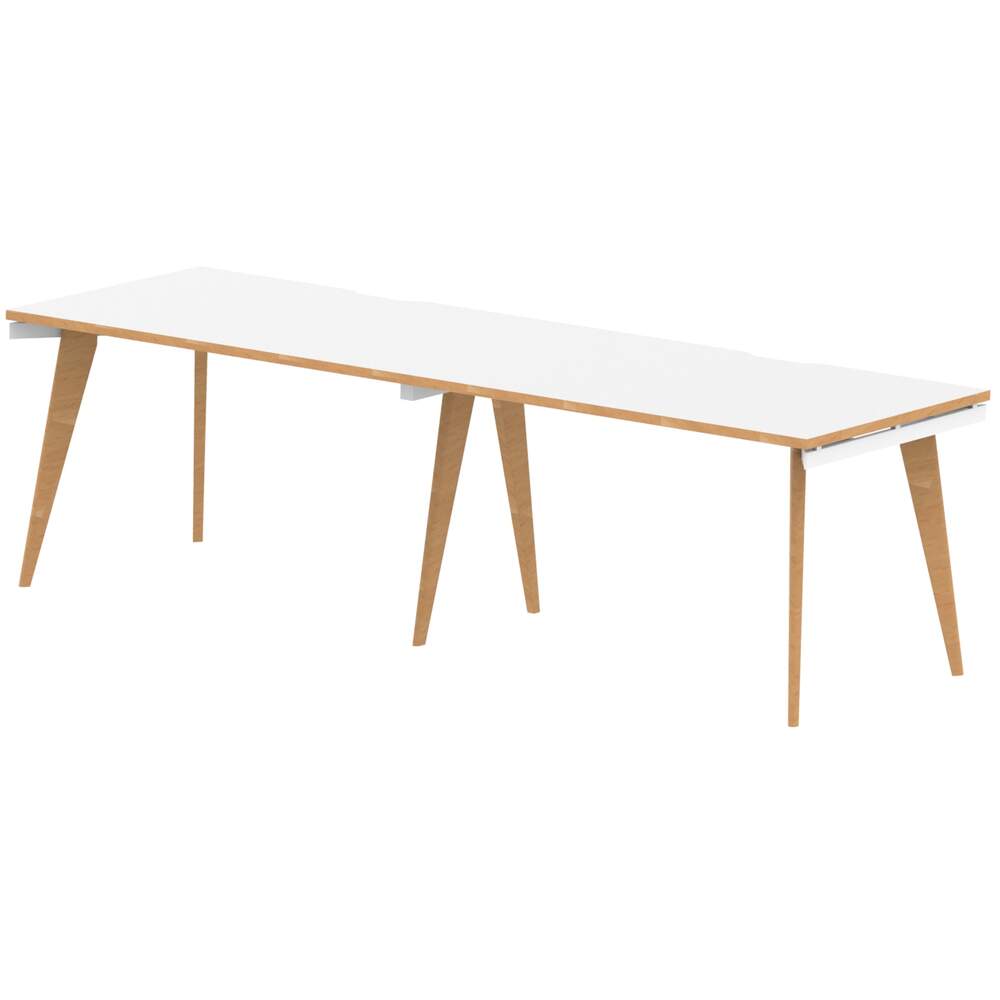 Oslo 1200mm Single Row 2 Person Desk White Top Natural Wood Edge White Frame
