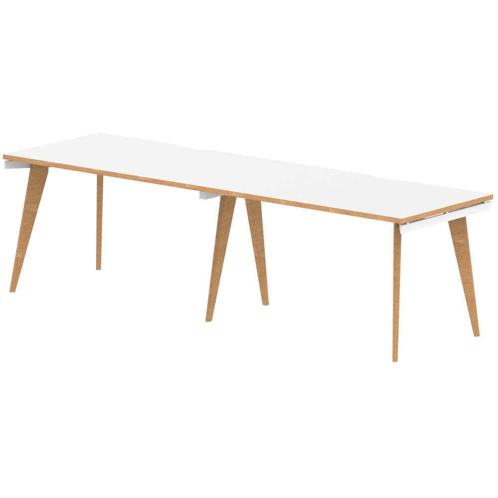 Oslo 1200mm Single Row 2 Person Desk White Top Natural Wood Edge White Frame