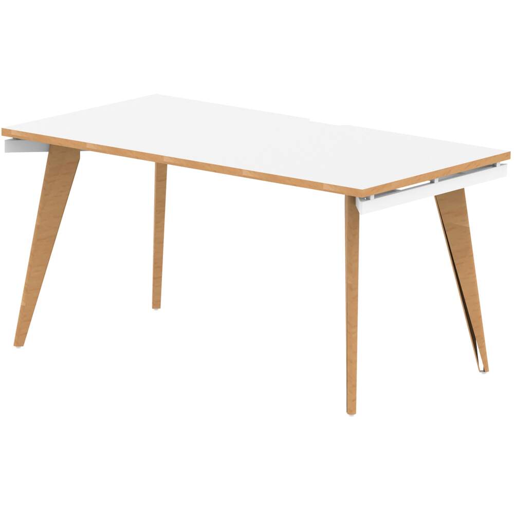 Oslo 1600mm Single Starter Desk White Top Natural Wood Edge White Frame