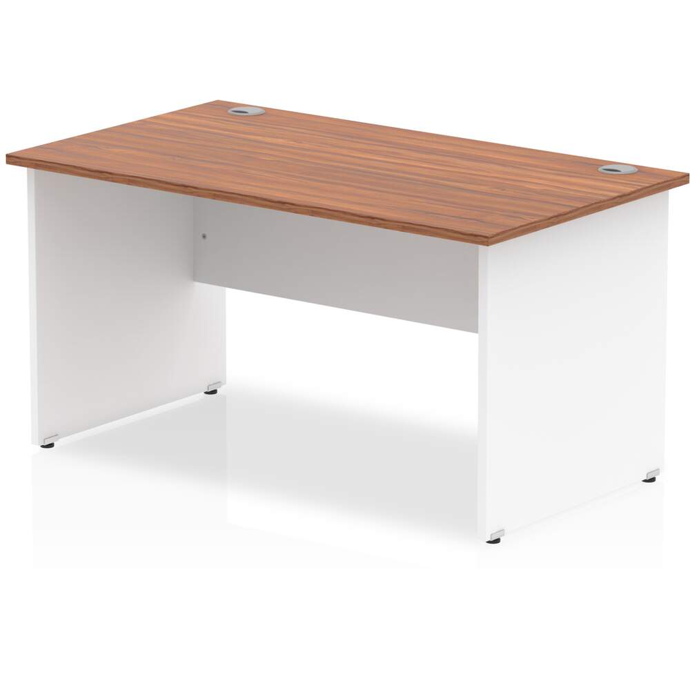 Impulse 1400 x 800mm Straight Desk Walnut Top White Panel End Leg