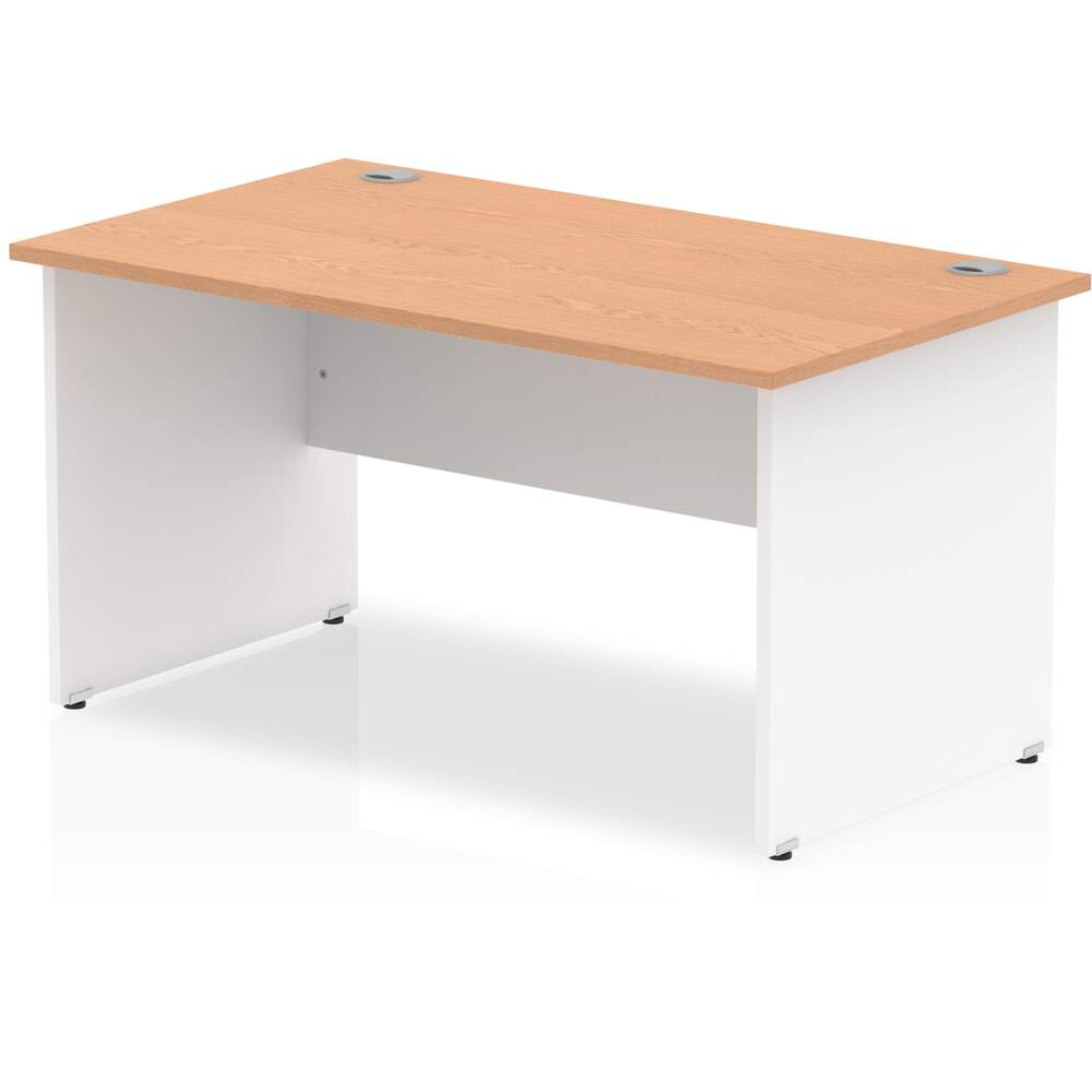 Impulse 1400 x 800mm Straight Desk Oak Top White Panel End Leg