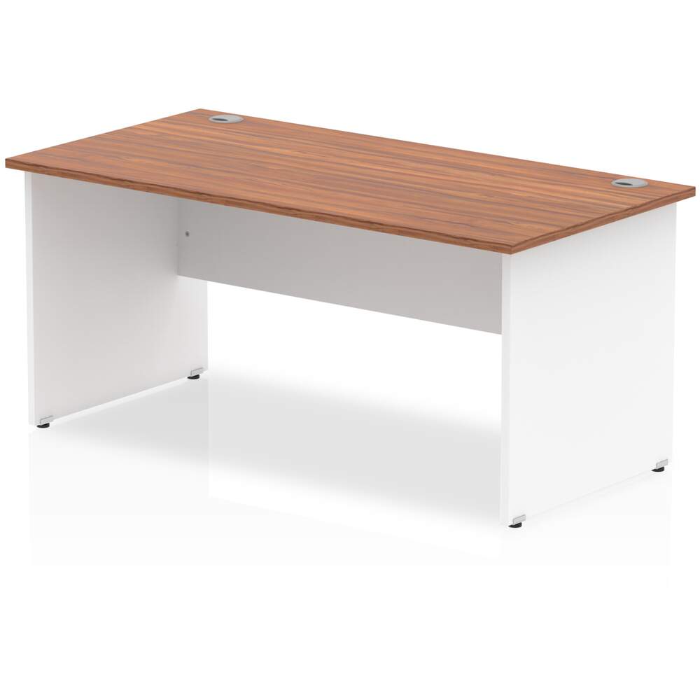 Impulse 1600 x 800mm Straight Desk Walnut Top White Panel End Leg