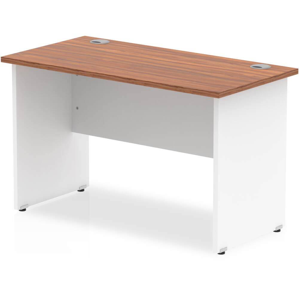 Impulse 800 x 600mm Straight Desk Walnut Top White Panel End Leg
