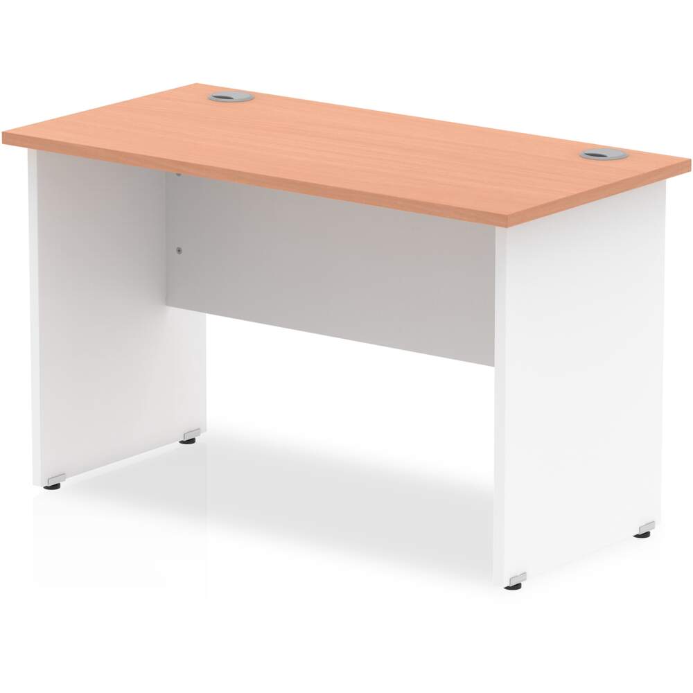 Impulse 800 x 600mm Straight Desk Beech Top White Panel End Leg