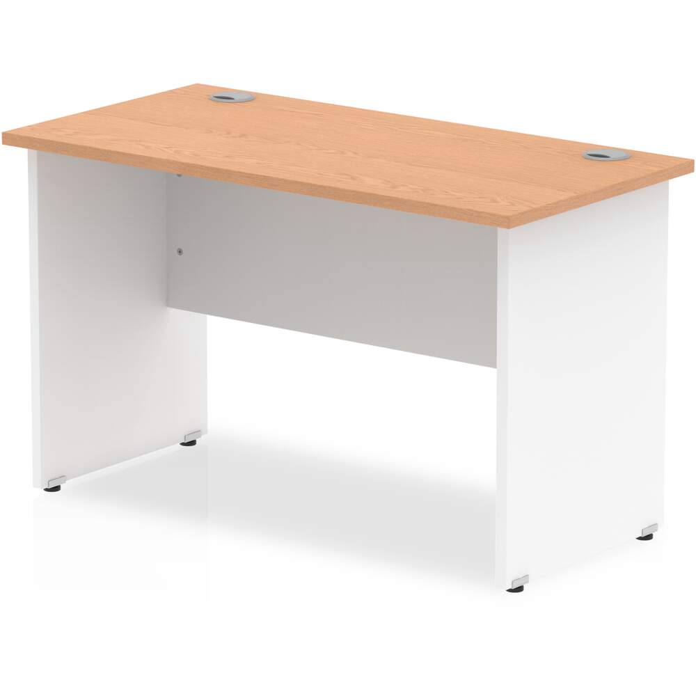 Impulse 800 x 600mm Straight Desk Oak Top White Panel End Leg